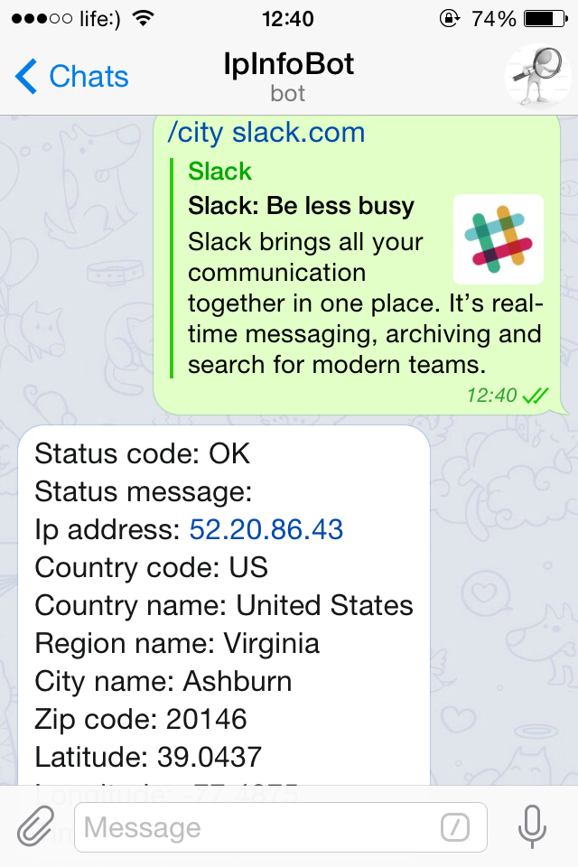 Telegram bot for IP Geolocation