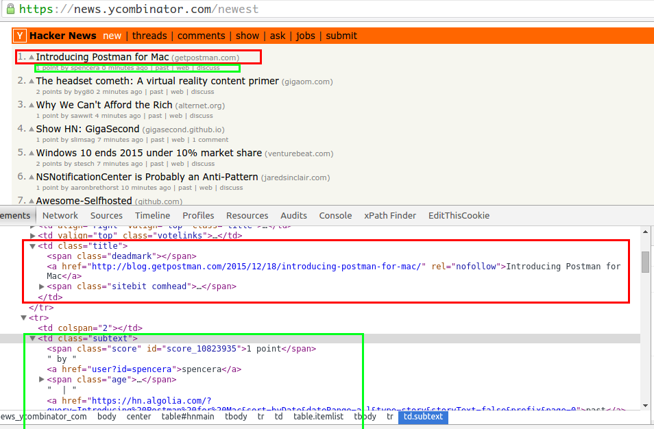 Html markup for Hacker News posts