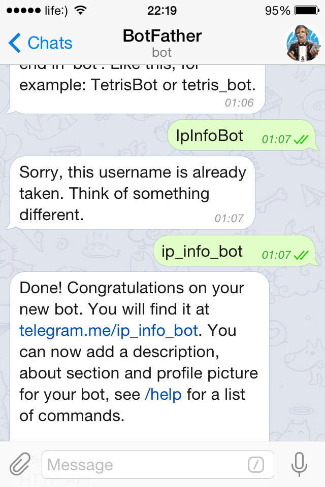 Set name for Telegram bot