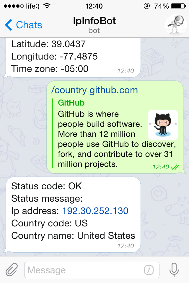 Telegram bot can find information about site