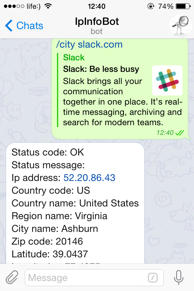 Telegram bot can find information about site