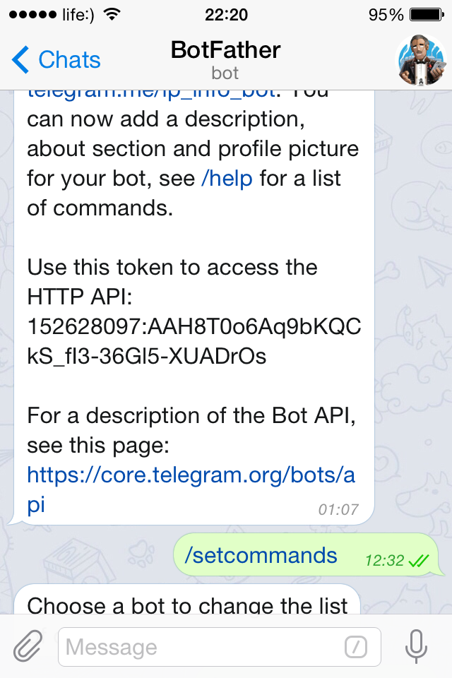 Success created Telegram bot